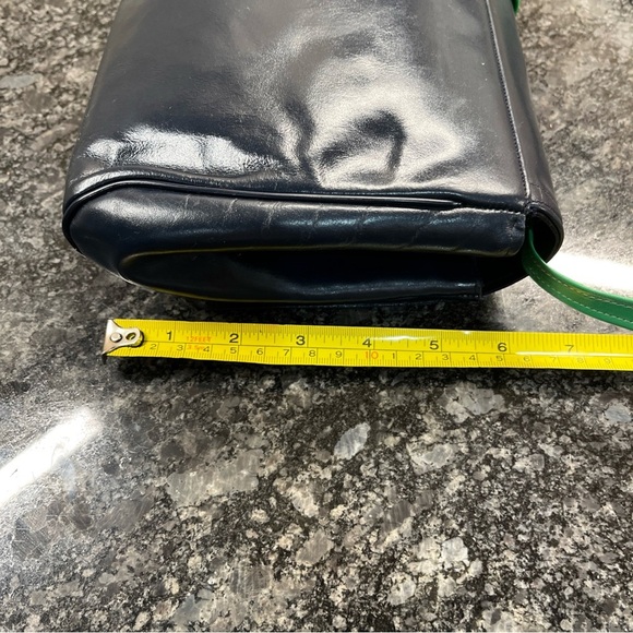 Vintage Allison Bag Genuine Leather Shoulder Strap Bag  Navy And Green - Picture 6 of 9